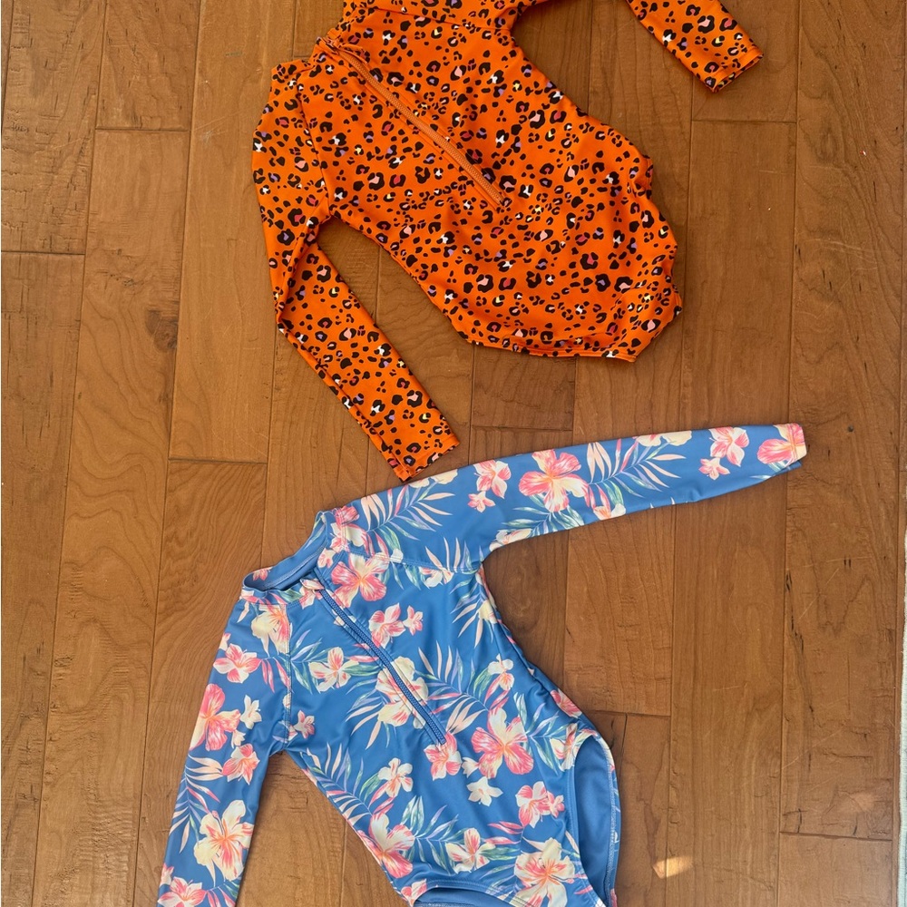Cat & Jack Orange Leopard Print bathing suit and Blue Hawaiian suite size 8